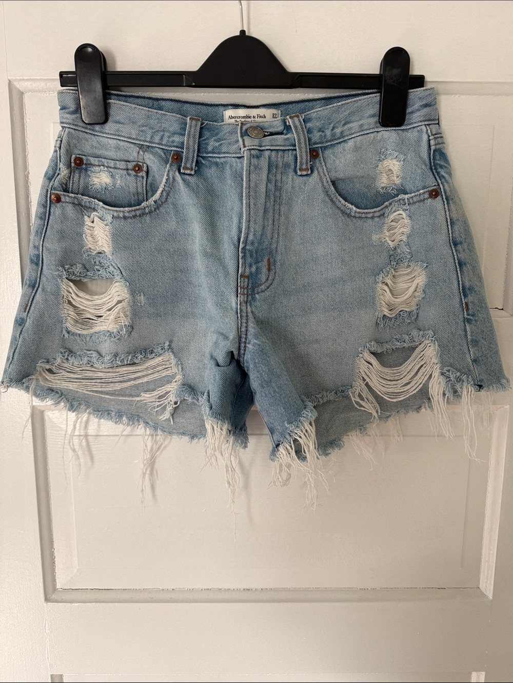 Abercrombie & Fitch Light Blue Distressed Denim Cutoff Shorts